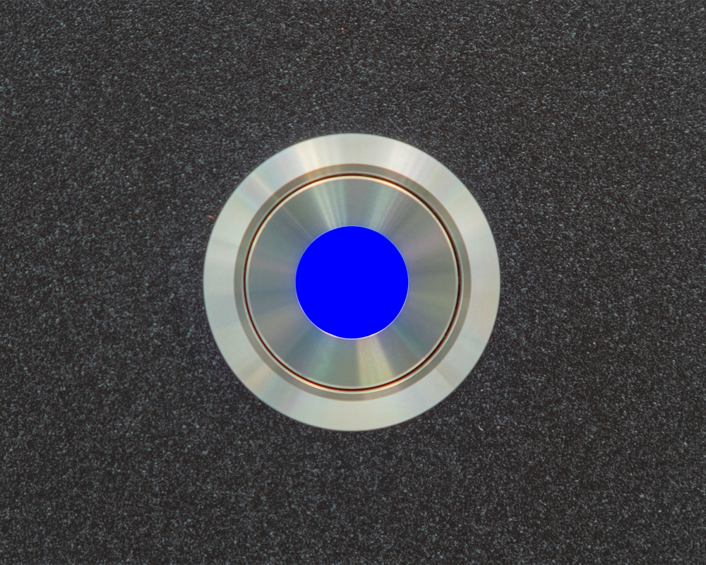 Антивандальная металлическая кнопка ONPOW GQ22-11D/B/24V/S с подсветкой